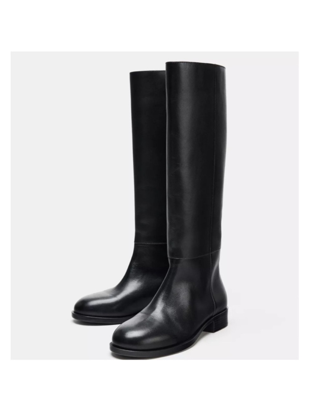 Zara Black Leather Knee-High Riding Boots